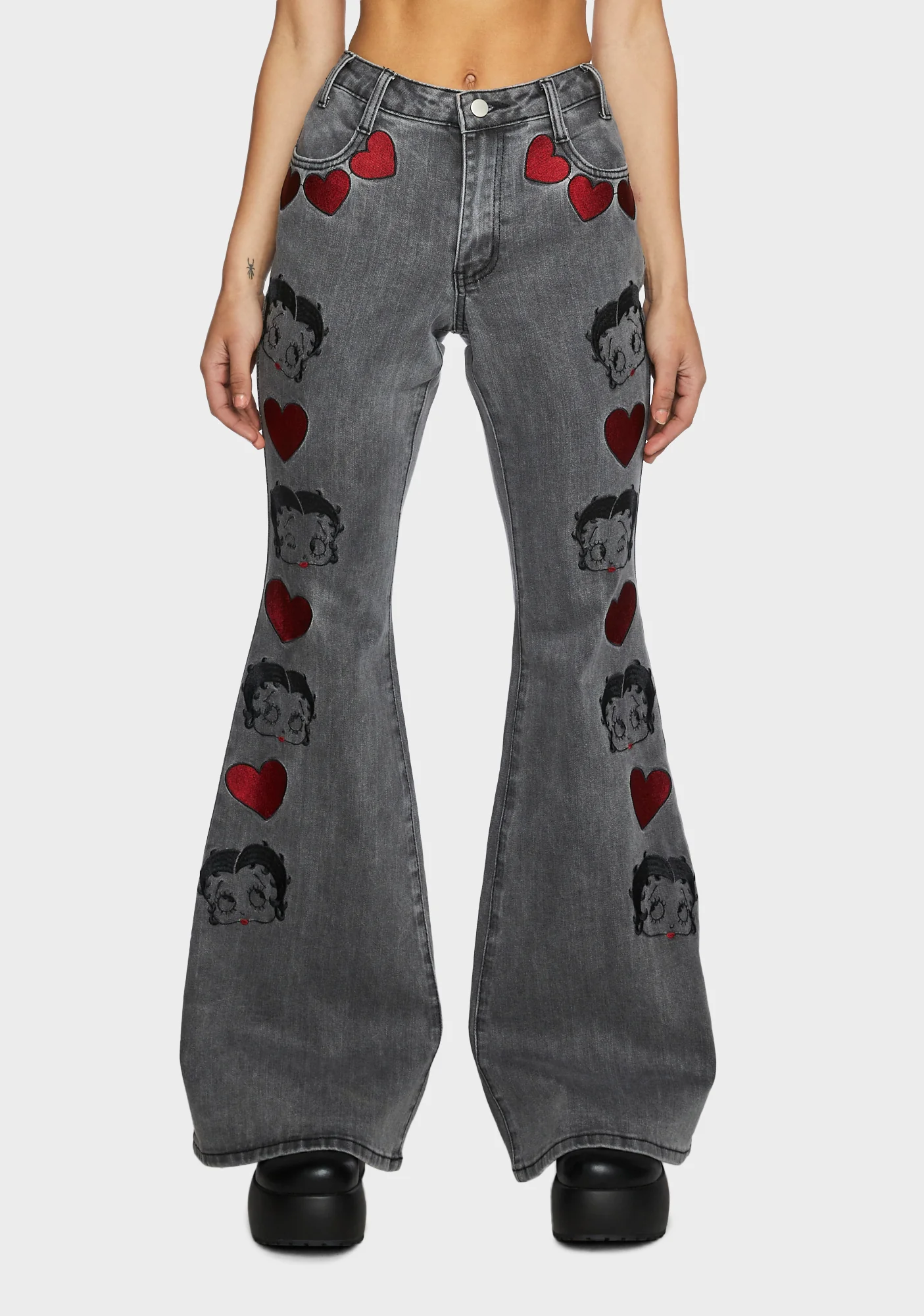 Bling Bling Boop Flare Jeans - Charcoal