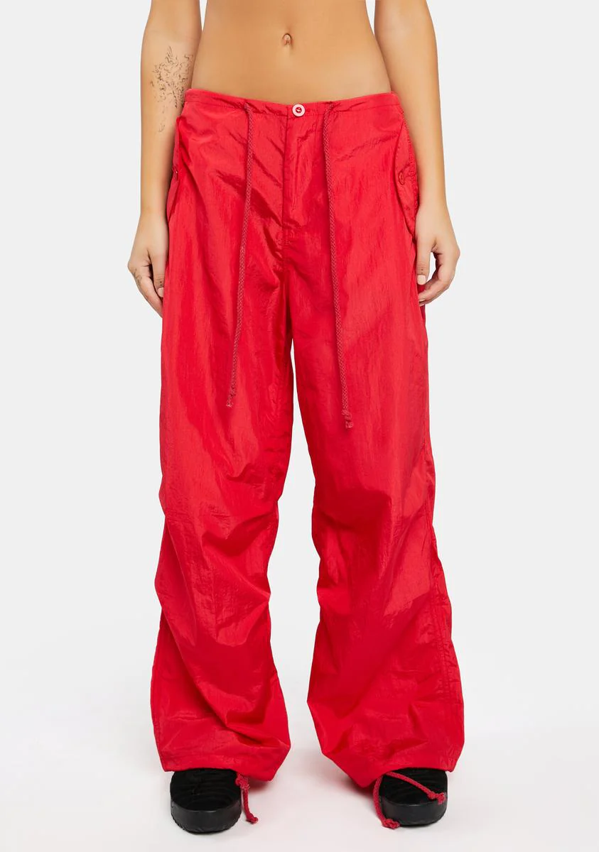 Red Rian Nylon Cargo Pants