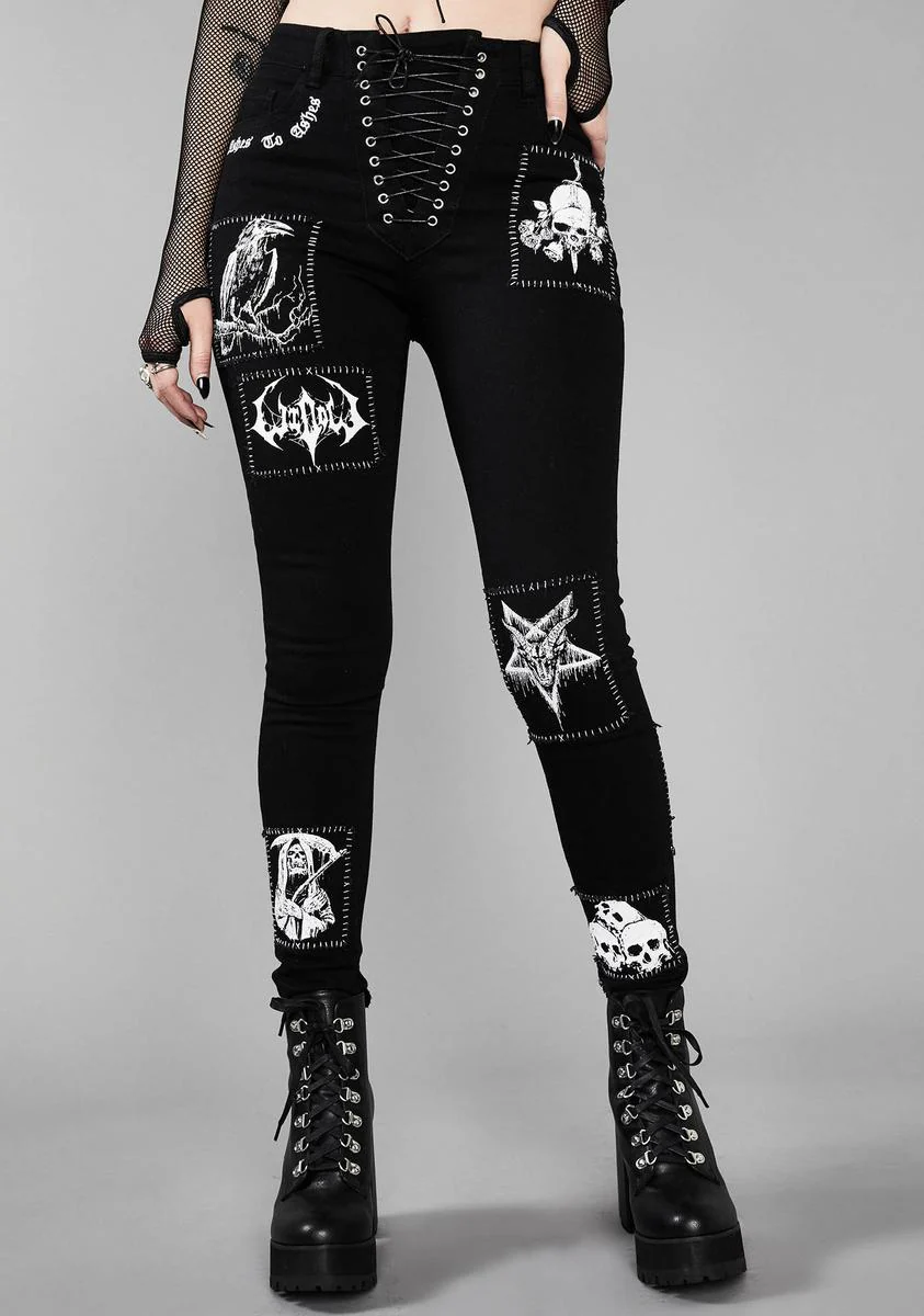 Miss Murder Lace-Up Patch Jeans