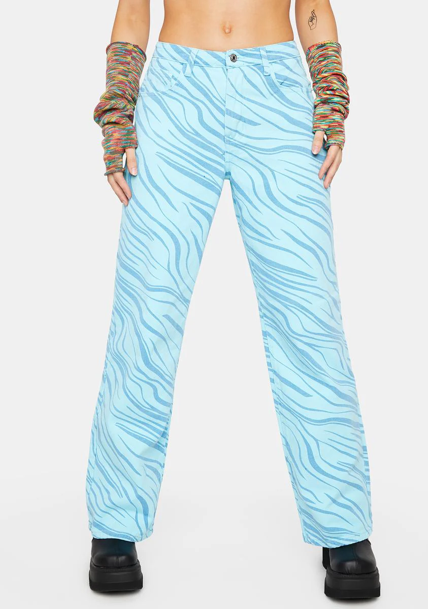 Swirl Print Mid Rise Baggy Boyfriend Jeans