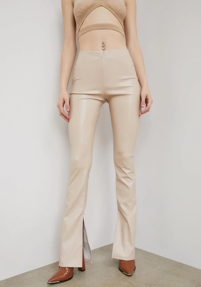 Bare See Me Trending Vegan Leather Slit Pants