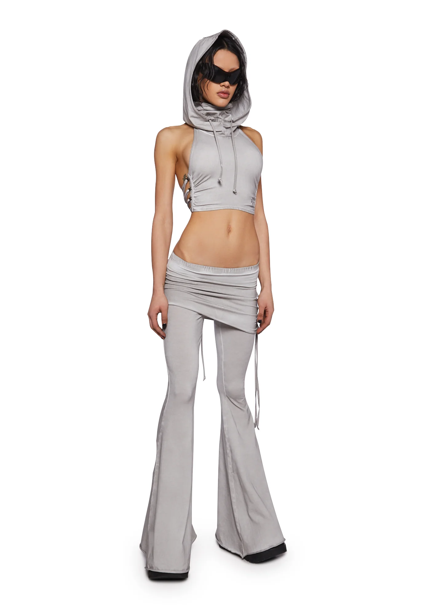 Crossfade Lace-Up Pants With Skirt - Light Gray