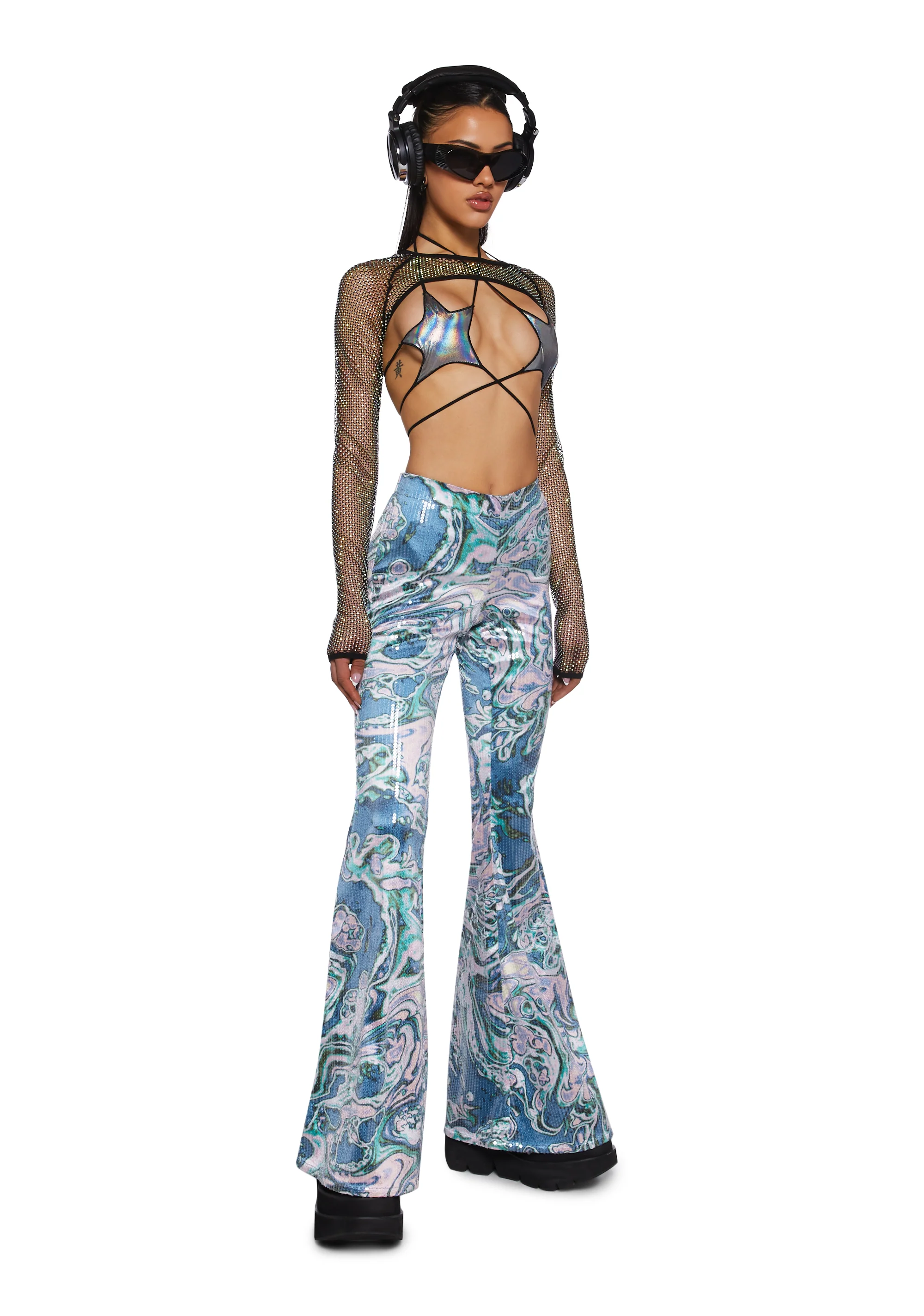 Techno Angel Sequin Flare Pants