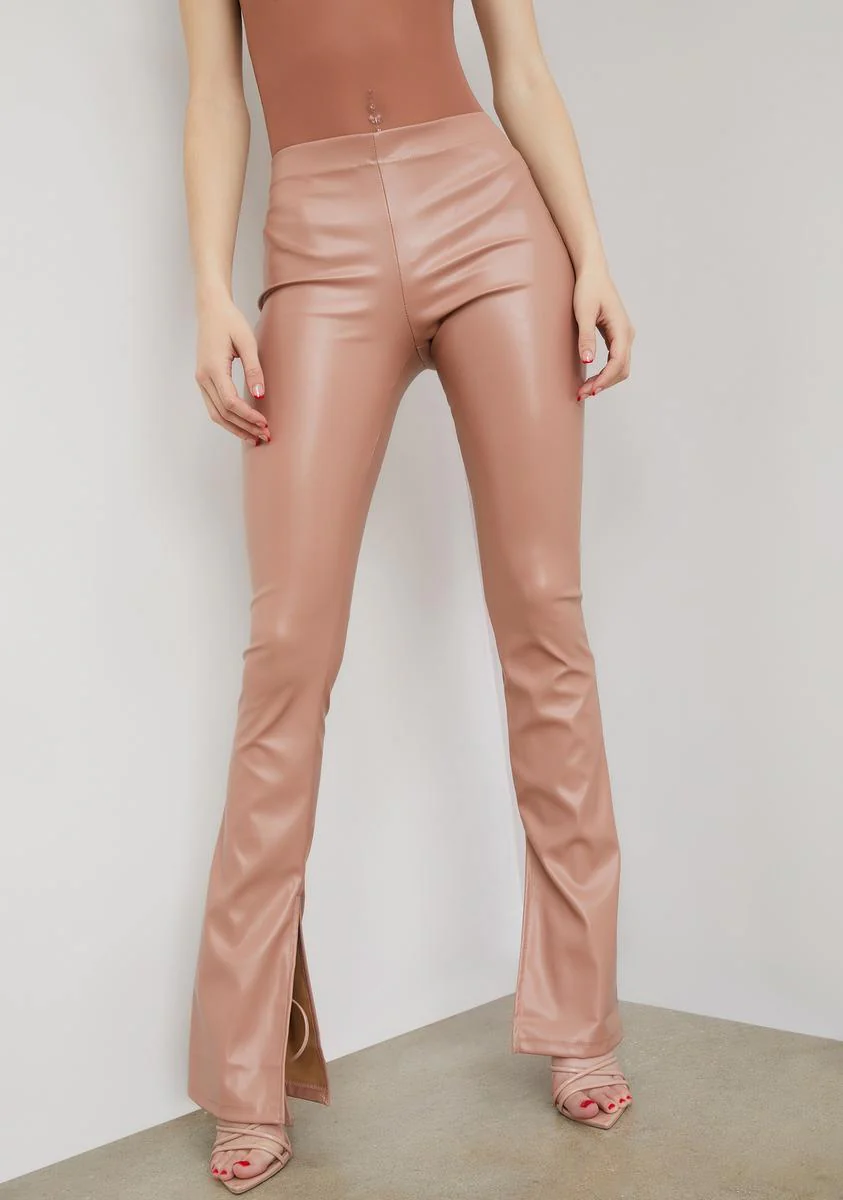 Love See Me Trending Vegan Leather Slit Pants
