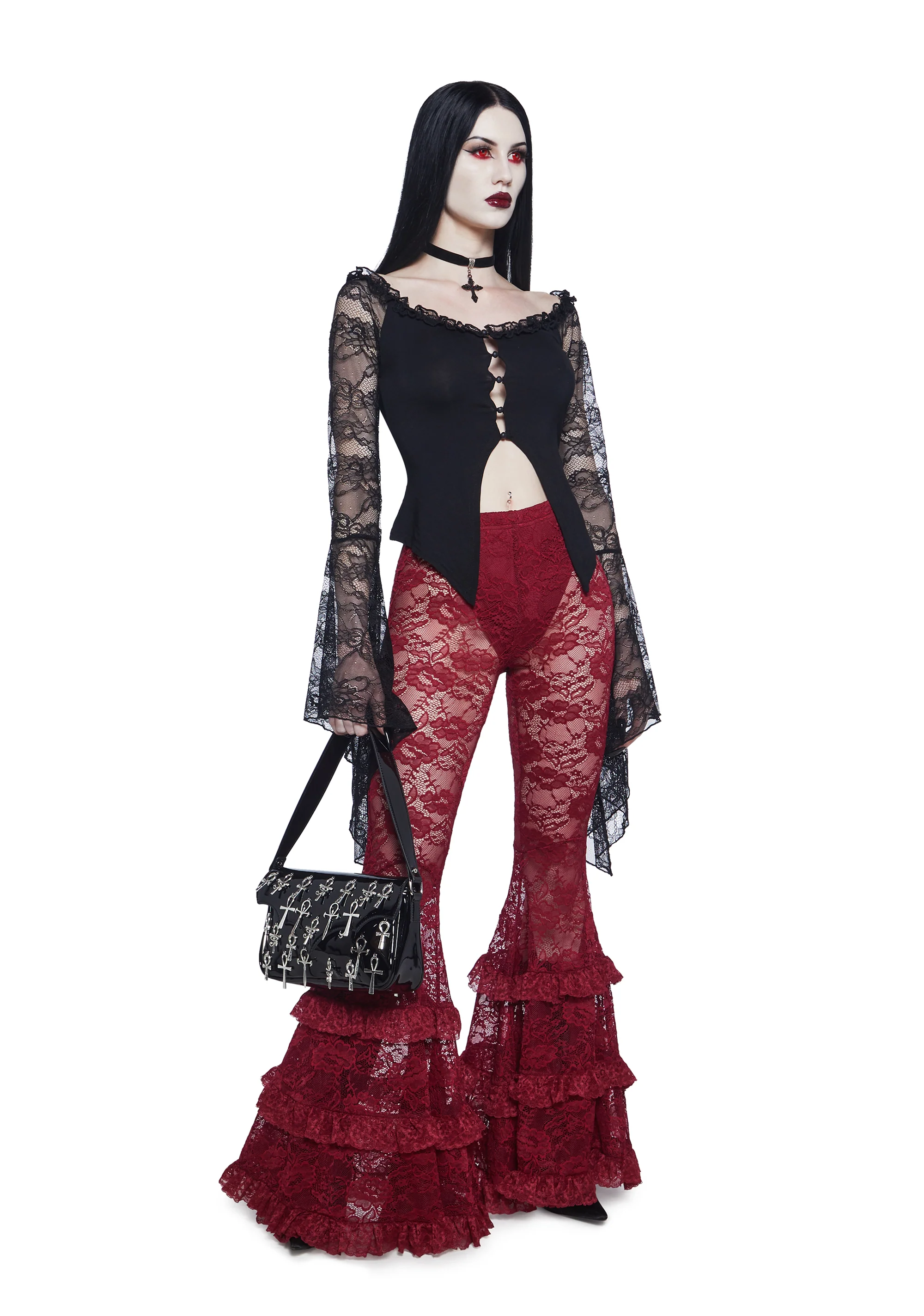 Crimson Lust Flare Pants - Dark Red