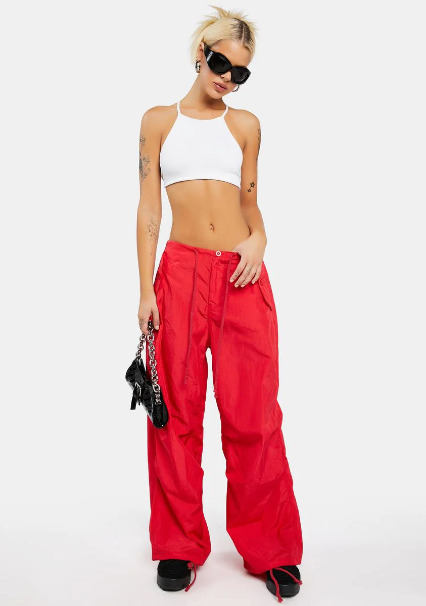 Red Rian Nylon Cargo Pants