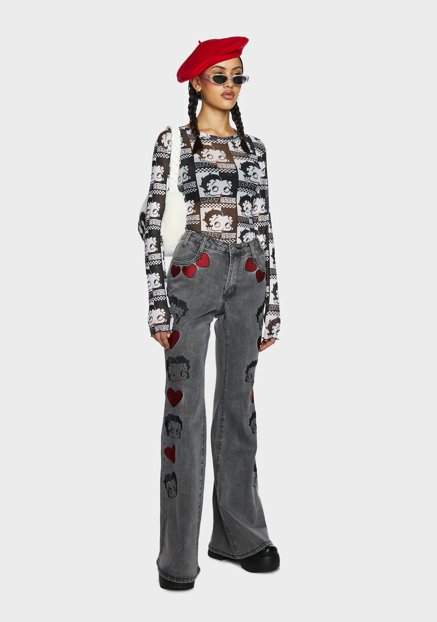 Bling Bling Boop Flare Jeans - Charcoal