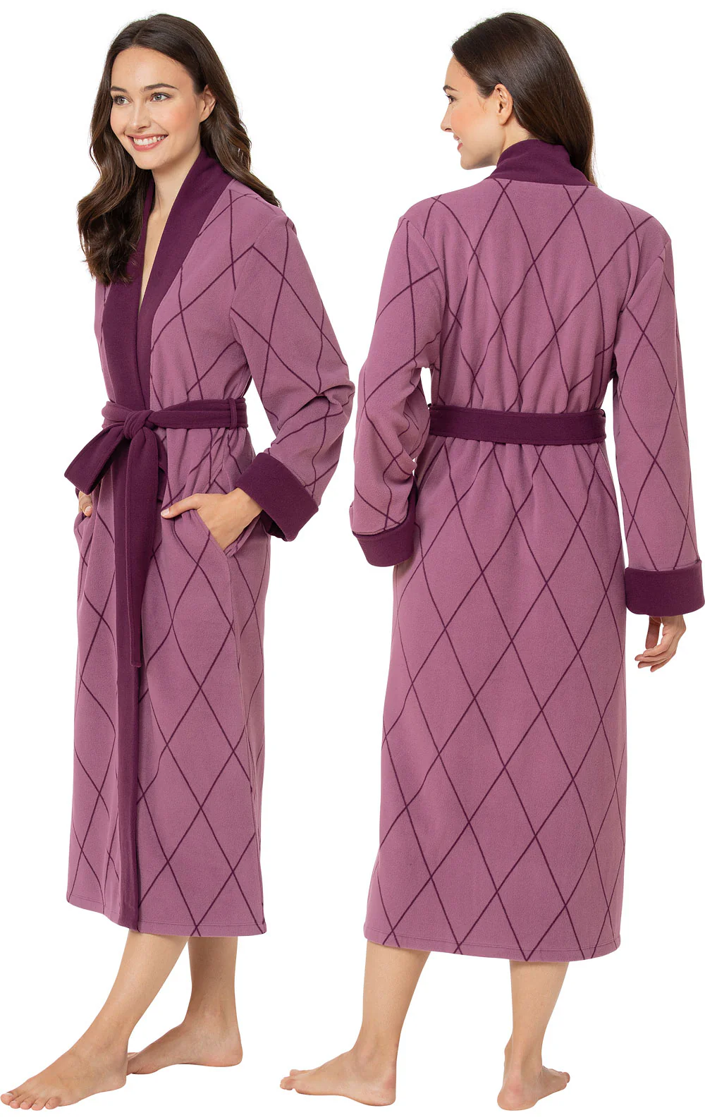 Super Soft Robe – Plum Argyle - Final Sale - EJIACHE