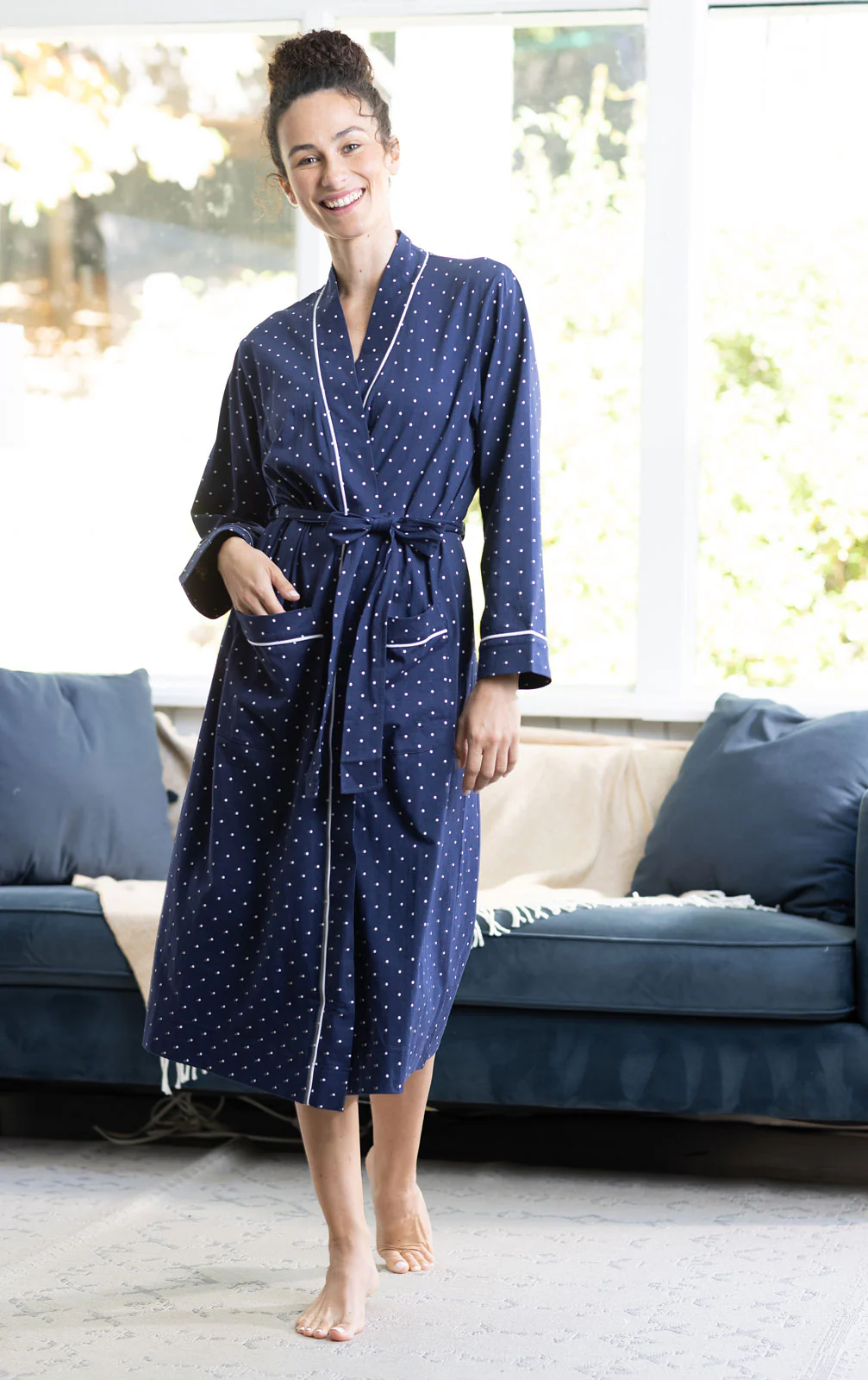 Classic Polka-Dot Mid-Length Robe - EJIACHE