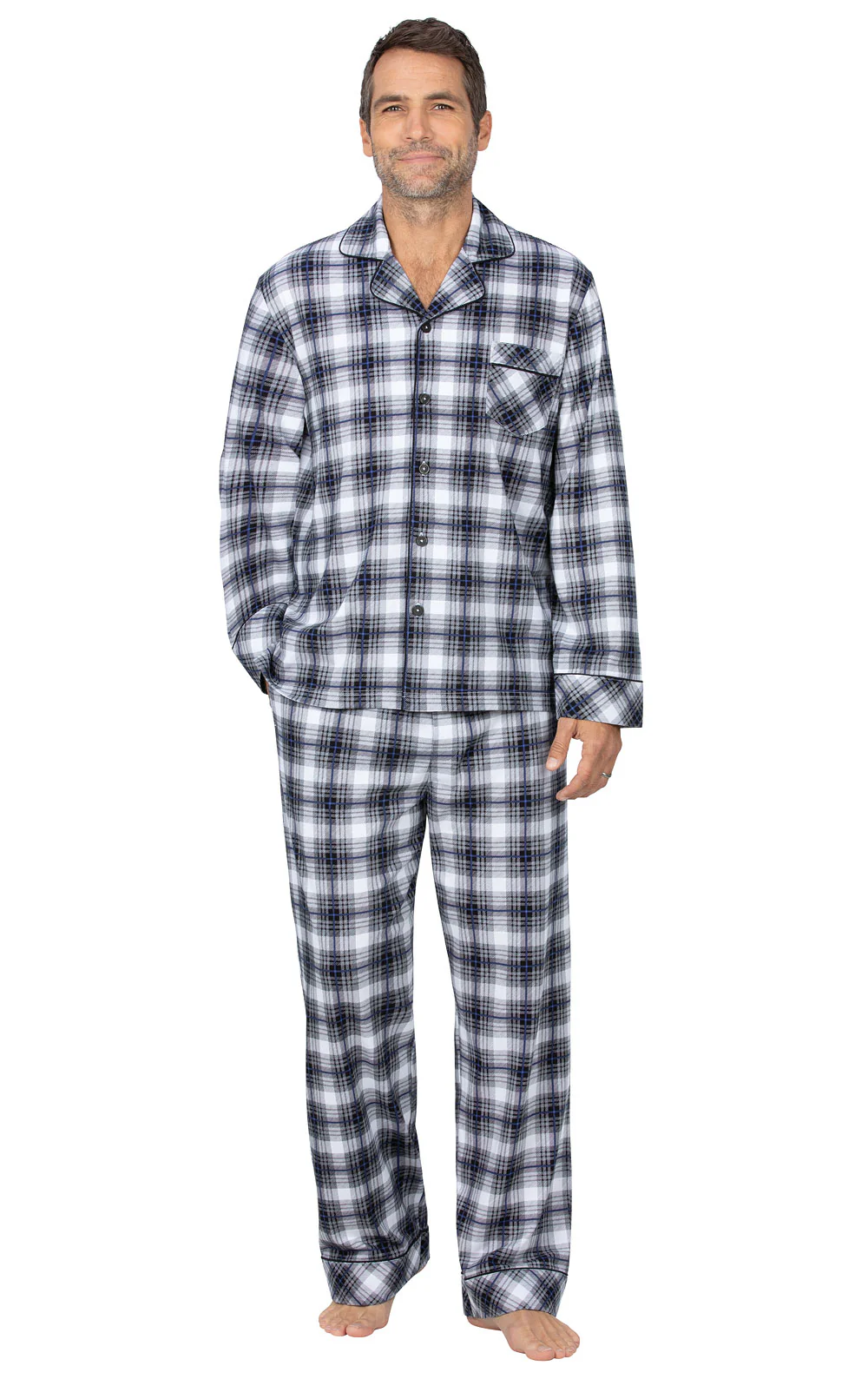 Plaid Button-Front Men's Pajamas - EJIACHE