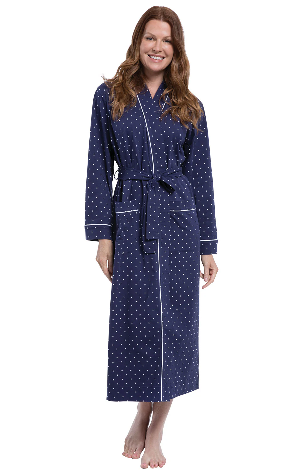 Classic Polka Dots Long Robe - Navy - EJIACHE