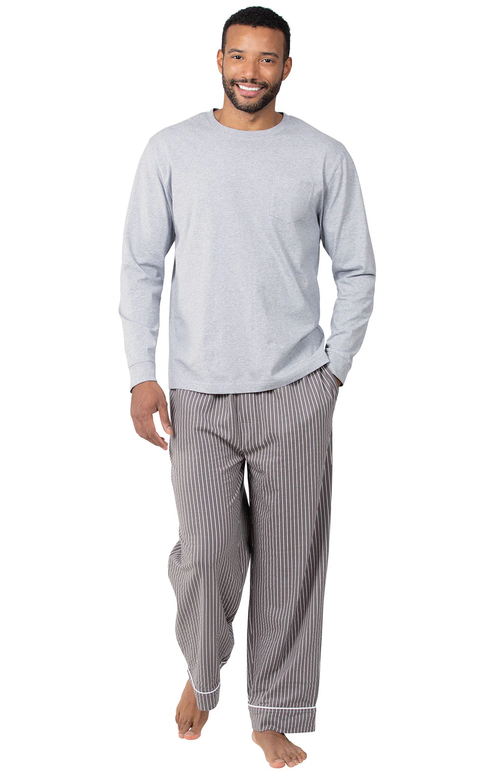 Striped Long Sleeve Pullover Men's Pajamas- Final Sale - EJIACHE