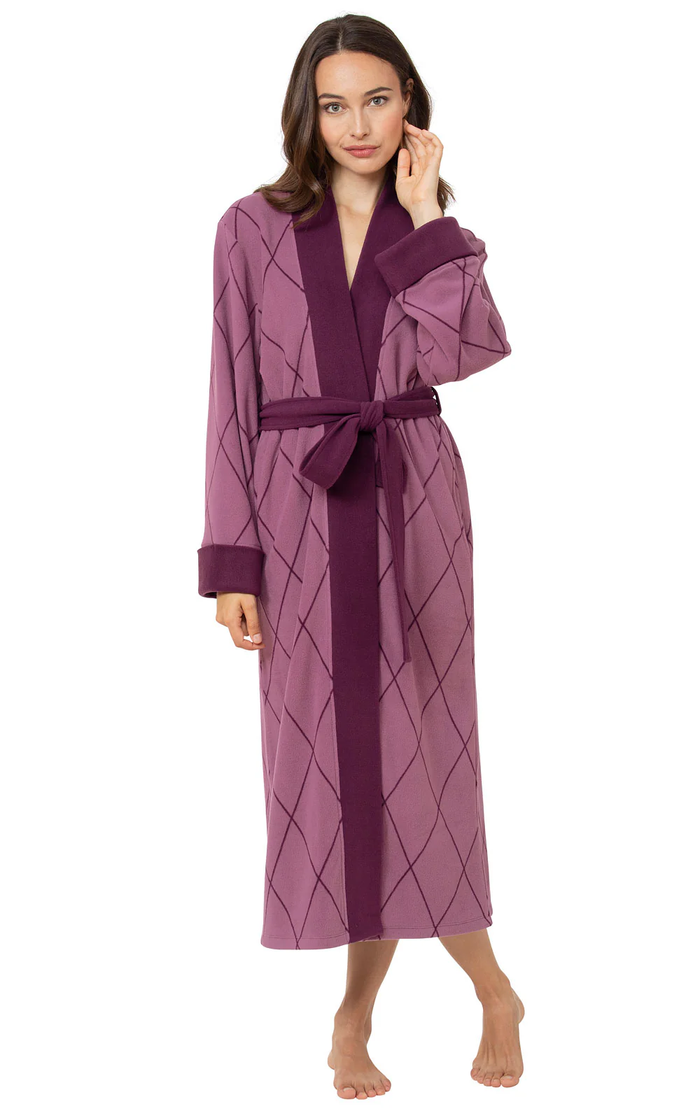 Super Soft Robe – Plum Argyle - Final Sale - EJIACHE
