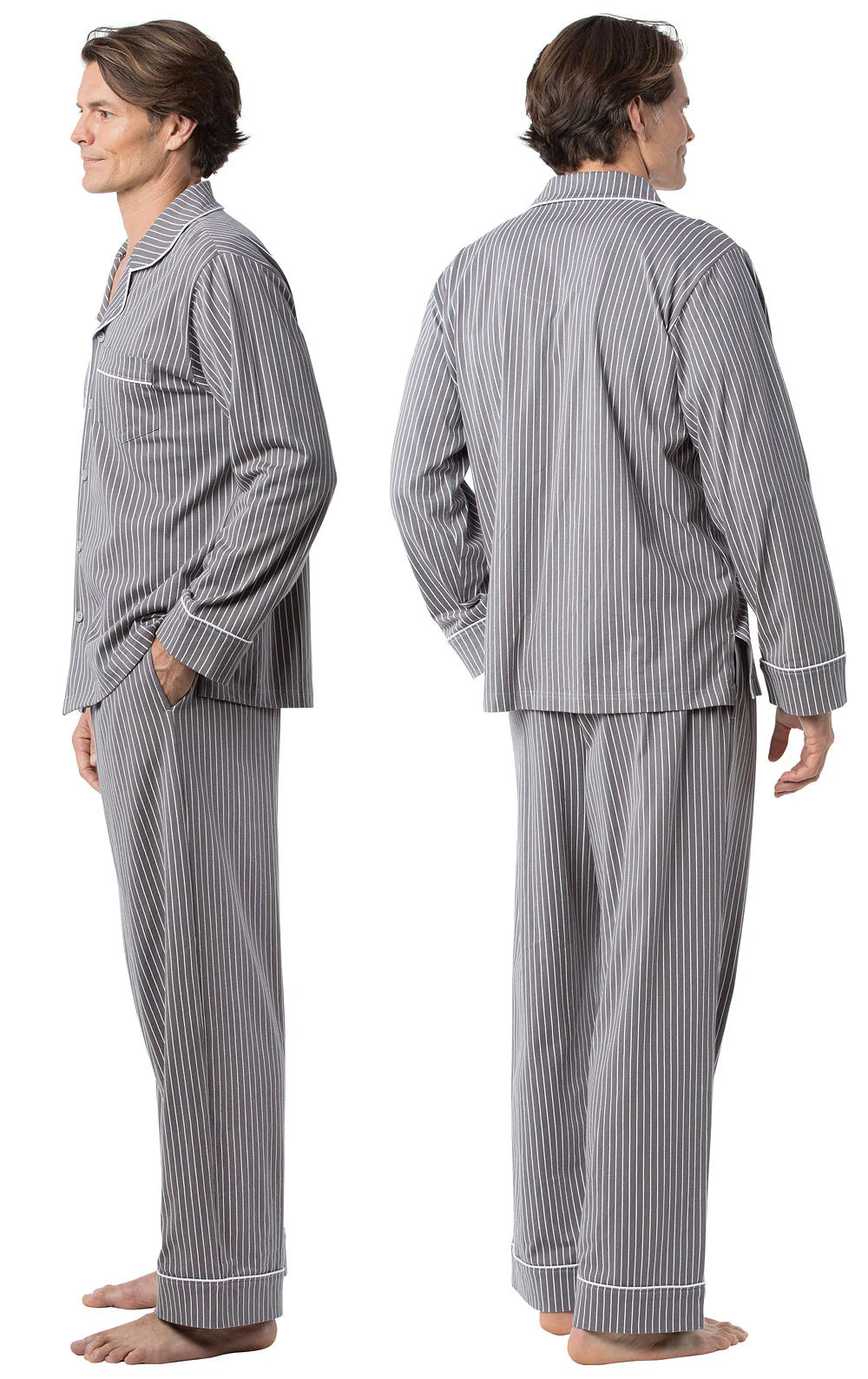 Classic Stripe Button-Front Men's Pajamas - EJIACHE