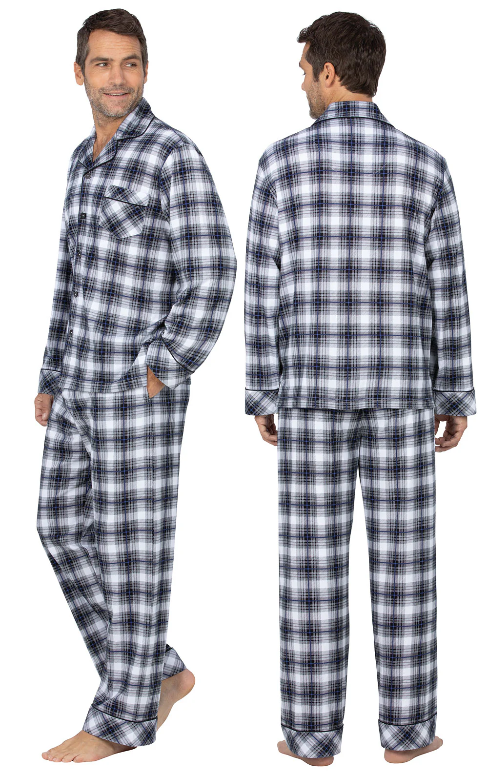 Plaid Button-Front Men's Pajamas - EJIACHE