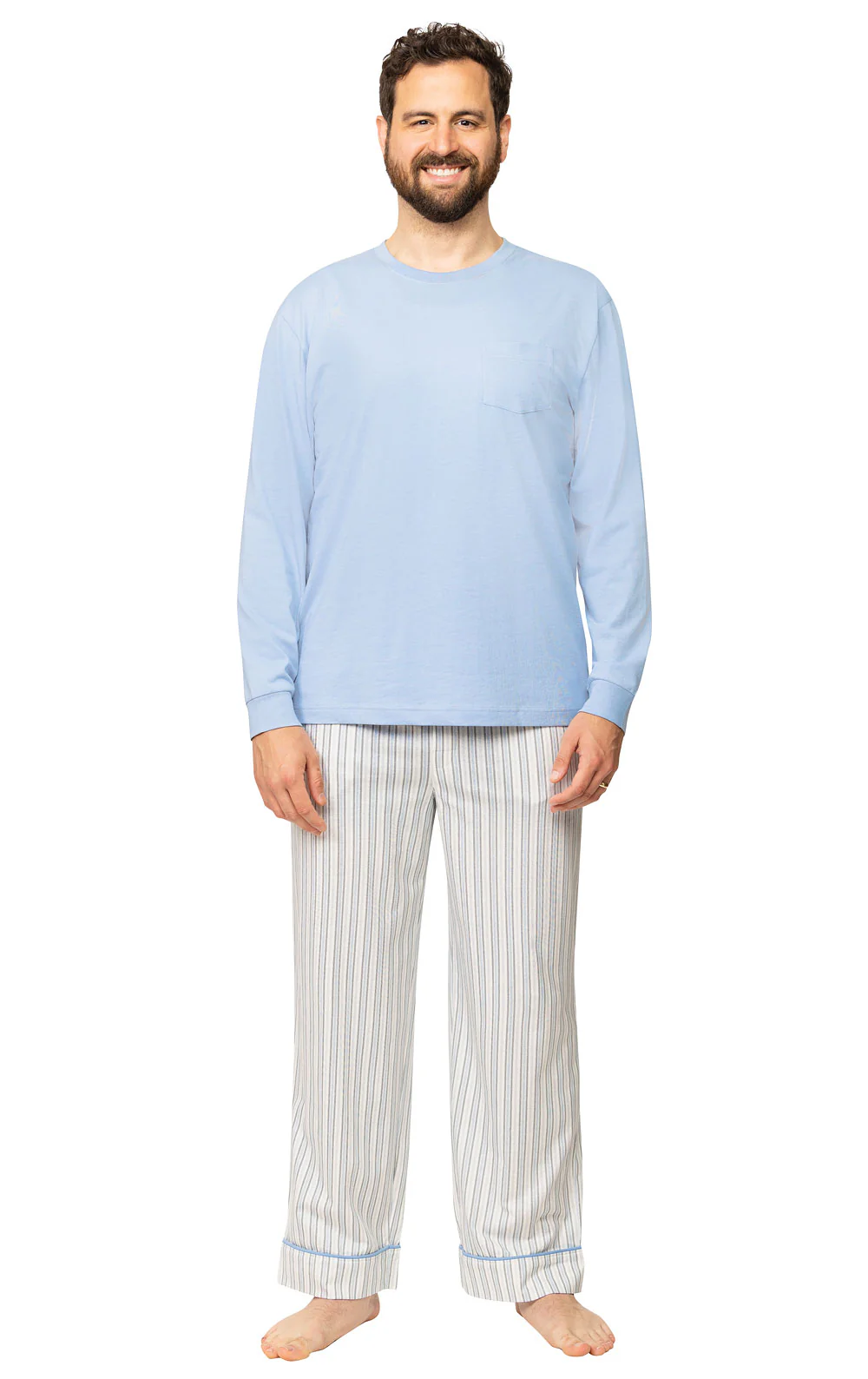 Striped Long Sleeve Pullover Men's Pajamas- Final Sale - EJIACHE