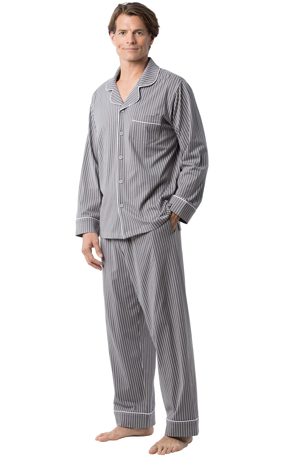 Classic Stripe Button-Front Men's Pajamas - EJIACHE