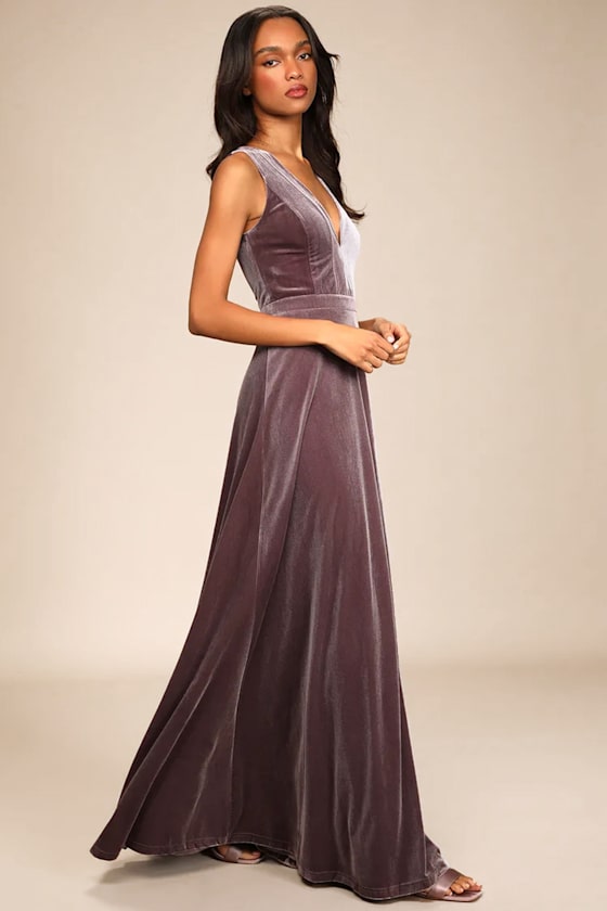 Beautiful Night Dusty Purple Velvet Sleeveless Maxi Dress Dress - EJIACHE