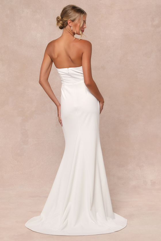 To Be Yours Ivory Strapless Pleated Mermaid Maxi Dress Dress - EJIACHE