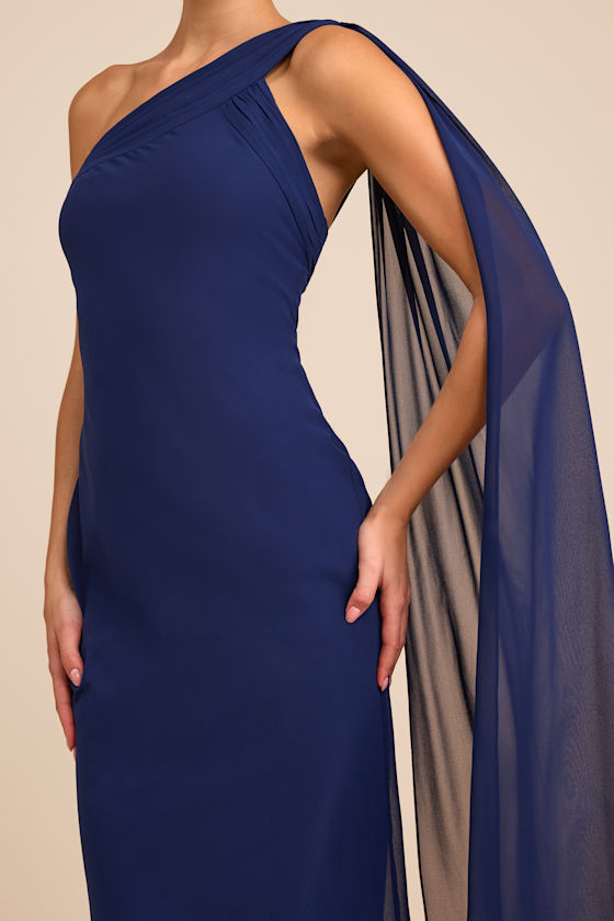 Carmenza Navy One-Shoulder Sash Maxi Dress Dress - EJIACHE