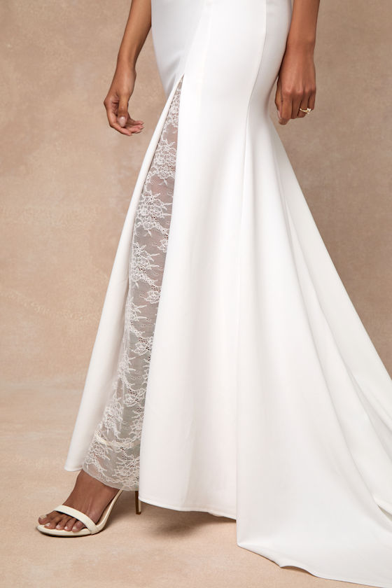 Esmeralda White Lace Mermaid Maxi Dress Dress - EJIACHE