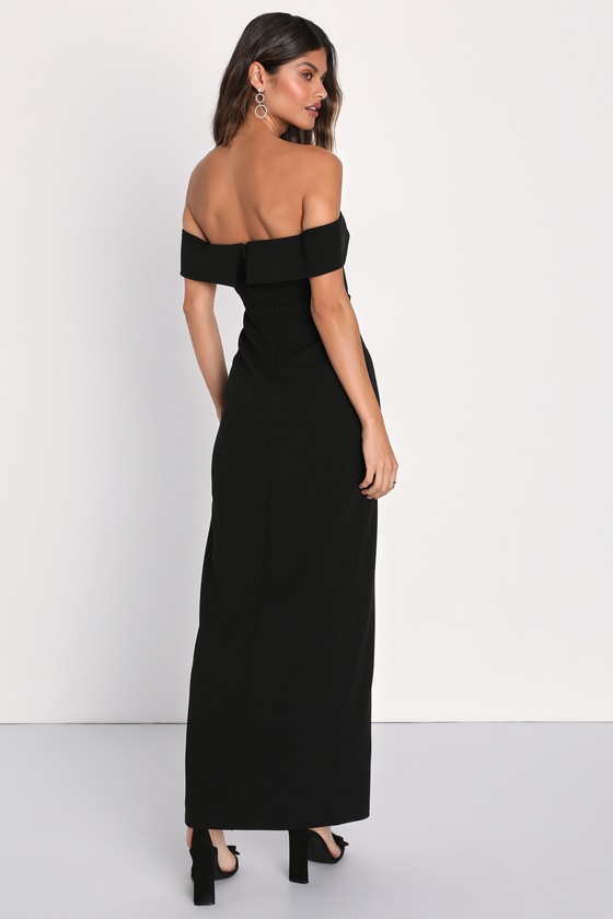Enchanting Romantic Black Off-the-Shoulder Maxi Dress Dress - EJIACHE