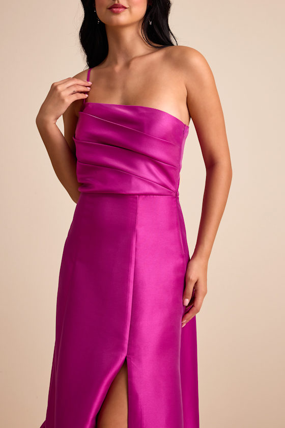 Letha Magenta Taffeta One-Shoulder Maxi Dress Dress - EJIACHE