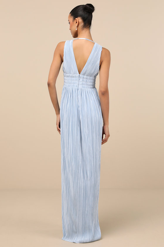 Melitta Light Blue Plisse Sash Maxi Dress Dress - EJIACHE