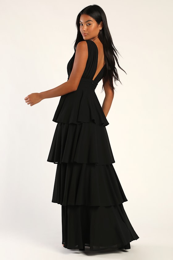 Amazing Evening Black Tiered Maxi Dress Dress - EJIACHE