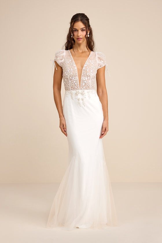 Ballina White Mesh Beaded Backless Mermaid Maxi Dress Dress - EJIACHE