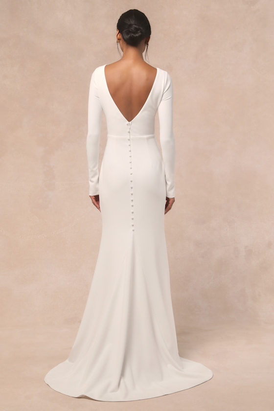 Feeling of Forever White Long Sleeve Mermaid Maxi Dress Dress - EJIACHE