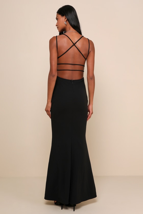All this Allure Black Strappy Backless Mermaid Maxi Dress Dress - EJIACHE
