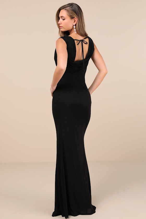 Stunning Mystery Black Mesh Cowl Back Mermaid Maxi Dress Dress - EJIACHE
