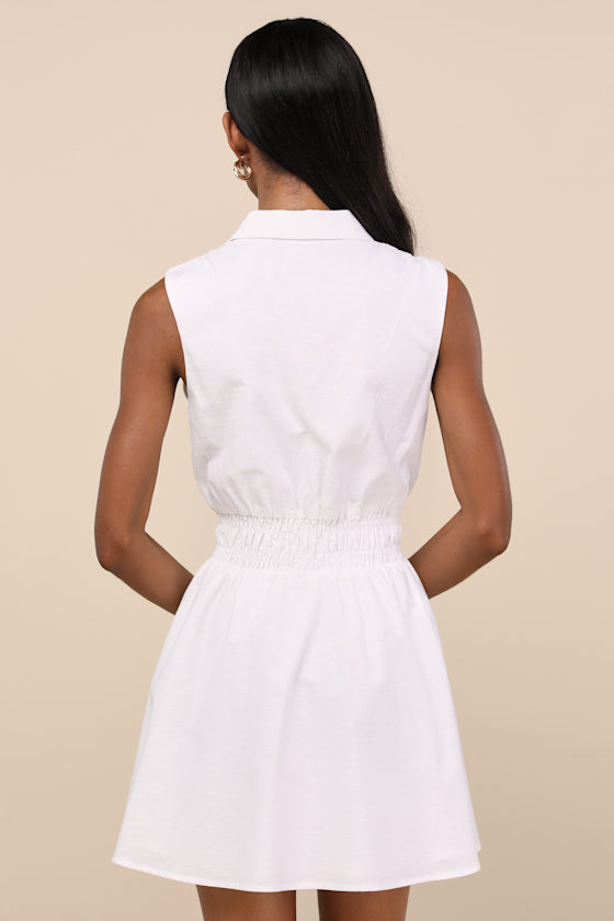 Jaliyah White Collared Button-Front Mini Dress Dress - EJIACHE