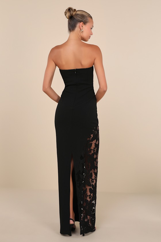 Irresistible Attitude Black Strapless Lace Column Maxi Dress Dress - EJIACHE