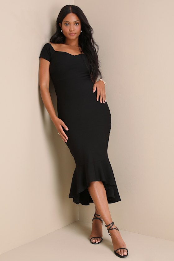 How Much I Care Black Off-the-Shoulder Midi Dress Dress - EJIACHE
