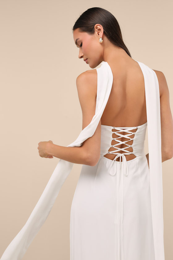 Captivating Spirit White Strapless Dress and Scarf Set Dress - EJIACHE