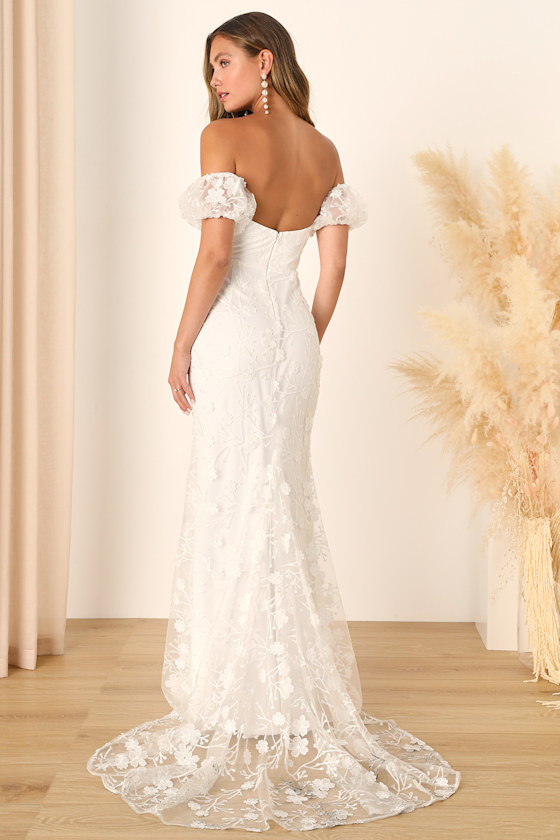 Magical Beginnings White 3D Floral Embroidered Maxi Dress Dress - EJIACHE