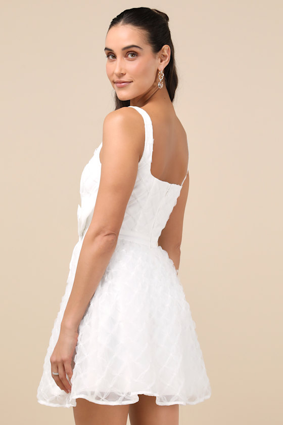 Eowyn White Tulle Bow Skater Mini Dress Dress - EJIACHE