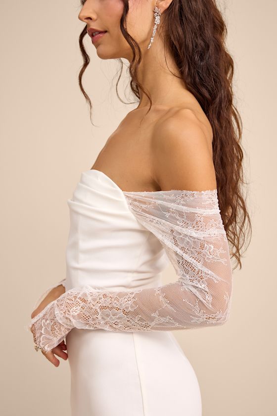 Anabella White Off-the-Shoulder Mermaid Maxi Dress Dress - EJIACHE