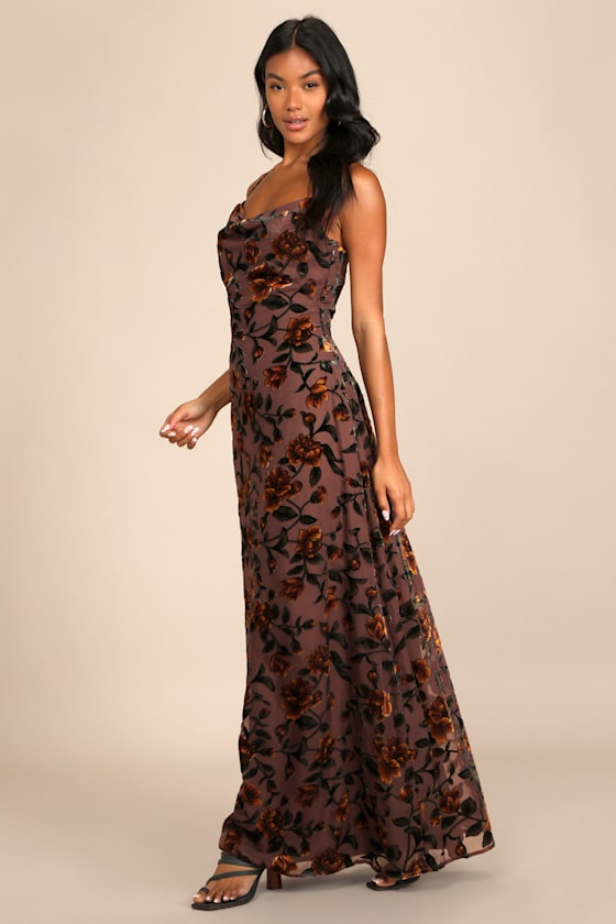 Romance in the Making Plum Purple Floral Print Velvet Maxi Dress Dress - EJIACHE
