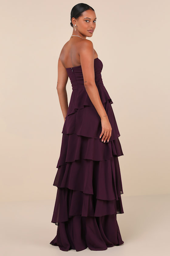Gorgeous Essence Dark Purple Strapless Tiered Maxi Dress Dress - EJIACHE