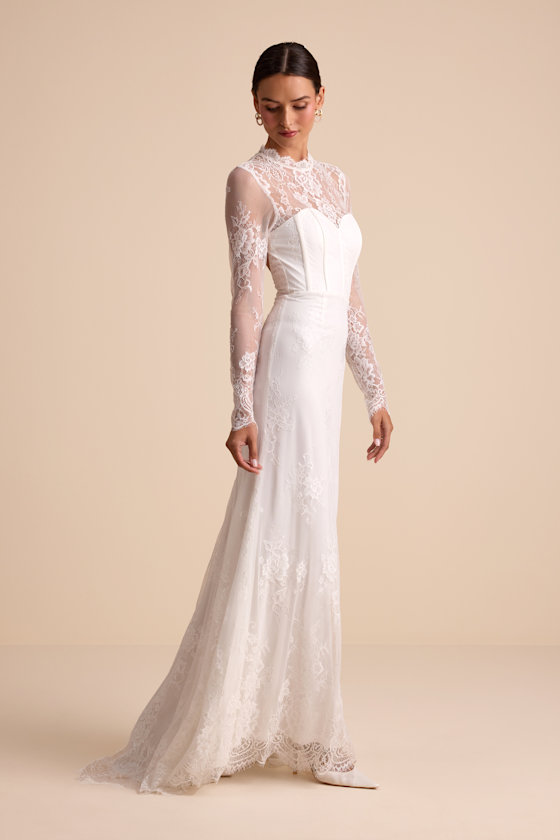 Laveau White Lace Bustier Backless Mermaid Maxi Dress Dress - EJIACHE