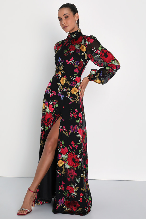 Graceful Arrival Black Floral Burnout Backless Maxi Dress Dress - EJIACHE