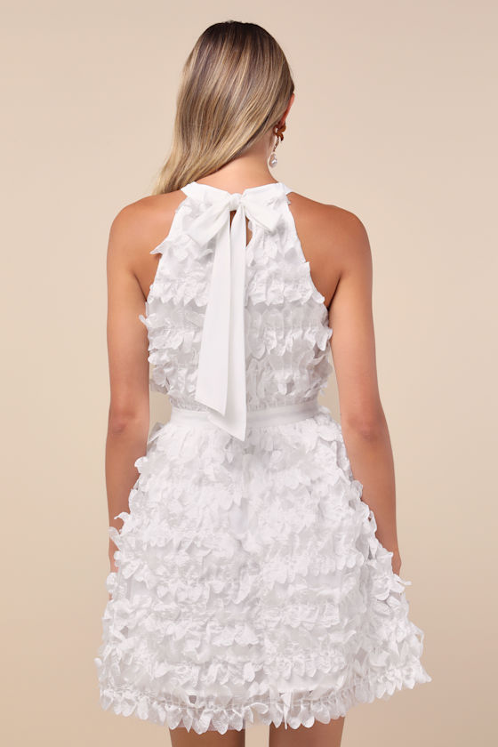 Dearly Adored White Applique Halter Sleeveless Mini Dress Dress - EJIACHE