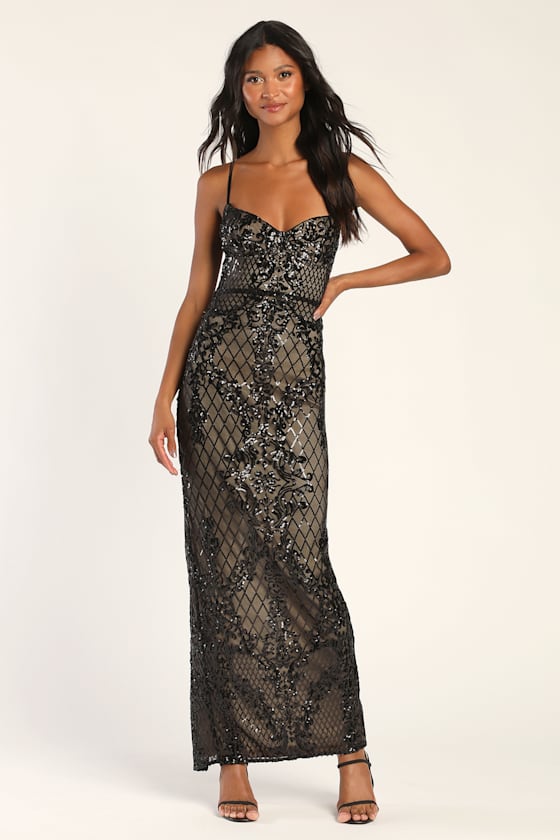 Moonlit Love Black Sequin Sleeveless Maxi Dress Dress - EJIACHE