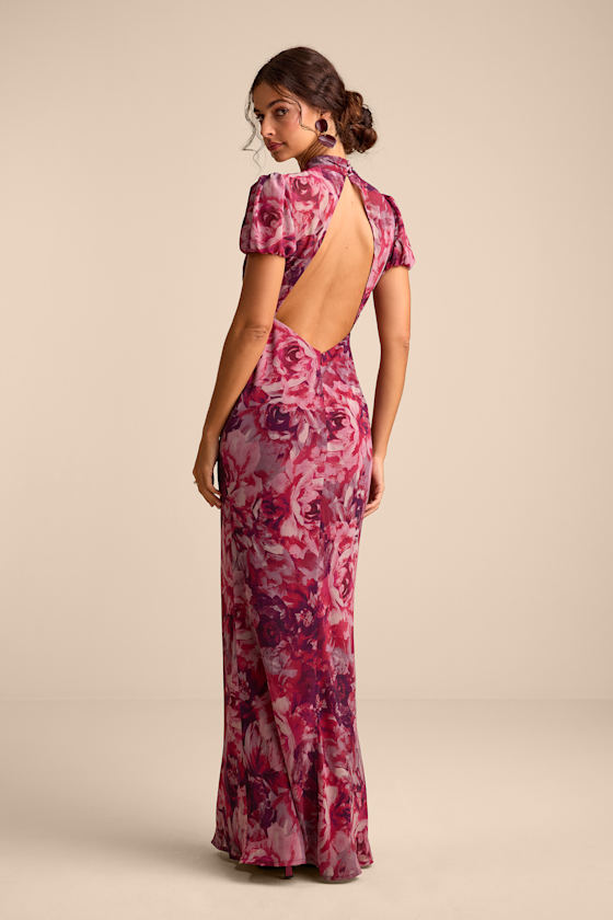 Langley Mauve Multi Floral Backless Maxi Dress Dress - EJIACHE