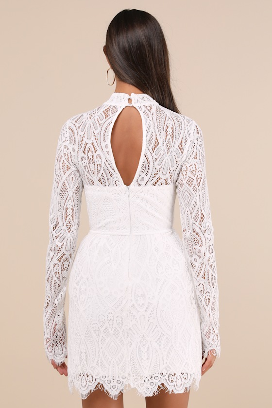 Gorgeous Attraction White Lace Structured Long Sleeve Mini Dress Dress - EJIACHE