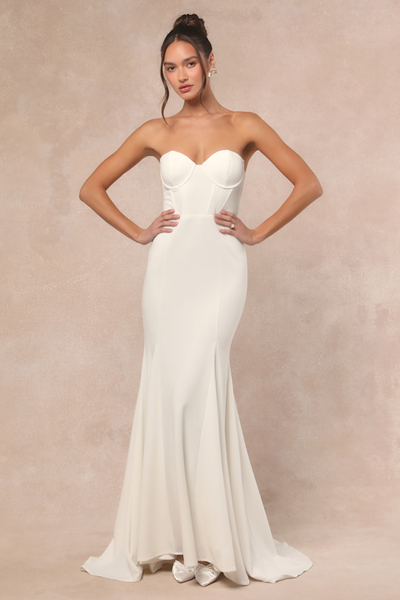 Somerie Ivory Strapless Organza Overlay Maxi Dress Dress - EJIACHE