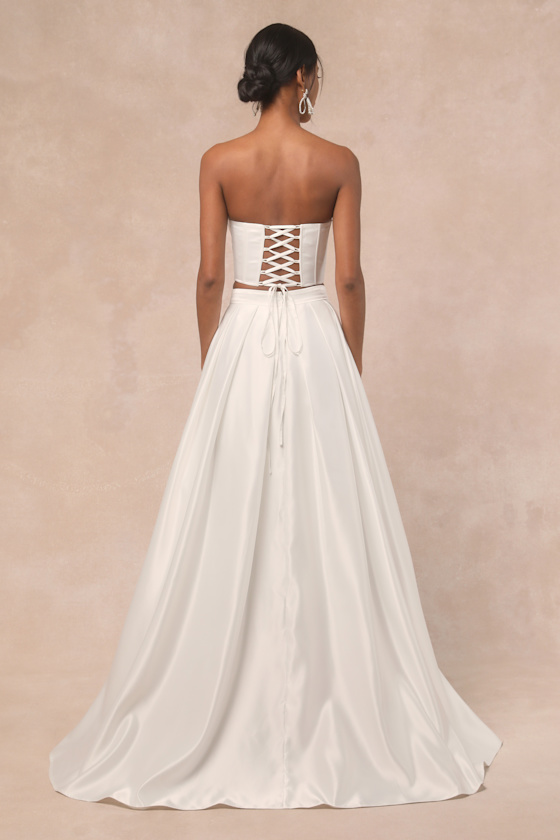 Angelica White Satin Strapless Three-Piece Maxi Dress Dress - EJIACHE